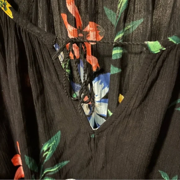 🎉Floral Sleeved A-Line Tie-Neck Dress - Picture 2 of 4